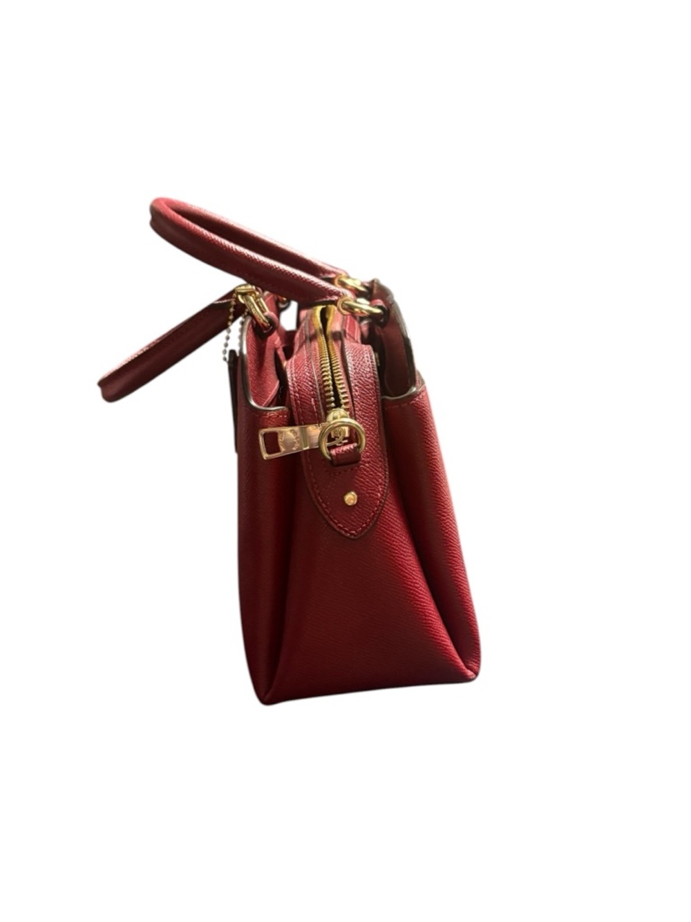 COACH Deep Red Structured Leather Satchel with Gold Hardware - Picture 3 of 7